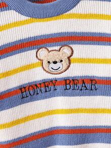 男孩卡通圖案和條紋毛衣 - 藍色 - 查看 4