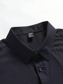 Manfinity Mode Men's Slim Fit Long Sleeve Shirt - Navy Blue - View 4