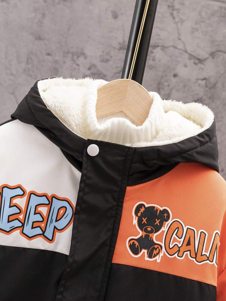 Tween Boys' Warm Color Blocking Hooded -Padded Parka Coat For Fall/Winter