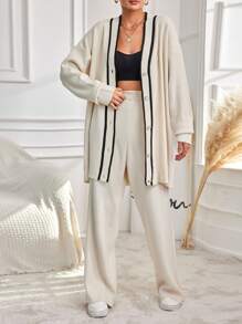 EURMUSE Women'S Button Front Knit Cardigan And Pants Set - White - View 1