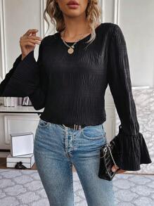 SHEIN LUNE Solid Colored Ruffled Sleeve Blouse