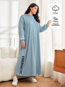 Mulvari Plus Size Letter Graphic Drop Shoulder Sweatshirt Dress - Blue - View 1