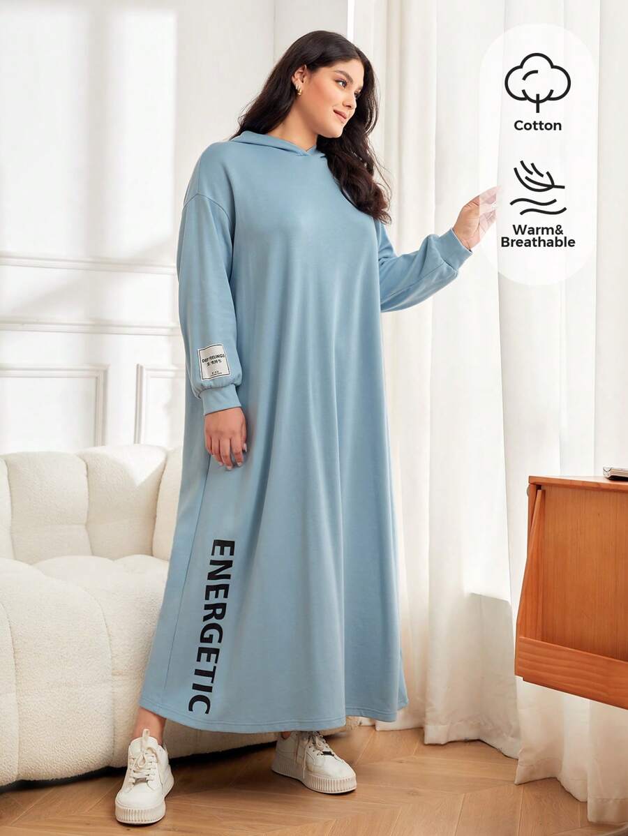 Mulvari Plus Size Letter Graphic Drop Shoulder Sweatshirt Dress - Blue - View 1