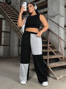 SHEIN EZwear 大尺碼女式拼色運動褲 - 彩色 - 查看 4