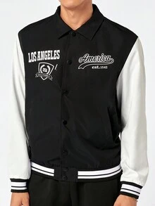 Manfinity RebelGame Men's Letter Printed Oversized Jacket - Black - View 1