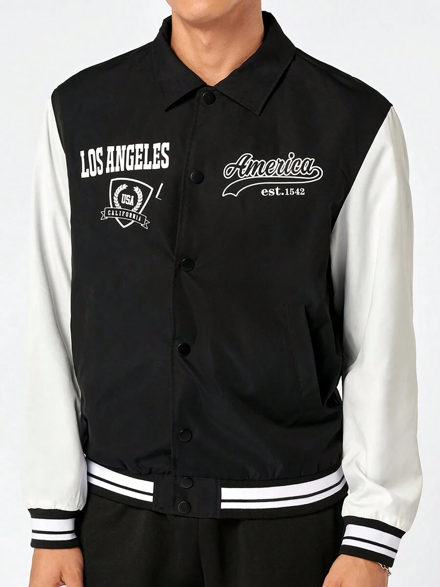 Manfinity RebelGame Men's Letter Printed Oversized Jacket - Black - View 1