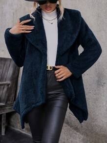 SHEIN LUNE Wrap Collar Coat With Waist Belt Fall Cloth For Women - Navy Blue - View 4