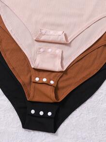 Teen Girls' 3pcs Solid Color Short Sleeve Bodysuit - Multicolor - View 5