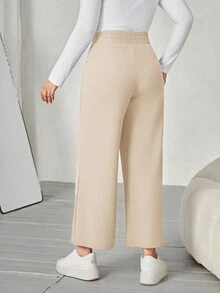 SHEIN LUNE Women's Plus Size Wide Leg Pants With Knot Waistband - Apricot - View 2