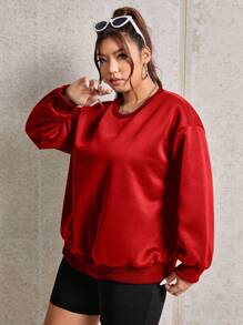 SHEIN EZwear Women'S Plus Size Rhinestone Wings Pattern Sweatshirt - Red - View 5