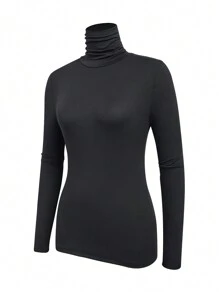 SHEIN Essnce 女士純色高領修身t卹 - 彩色 - 查看 6