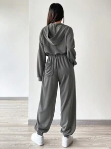 SHEIN EZwear 女灰色針織連身褲 - 灰色 - 查看 4