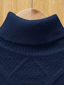 SHEIN 男孩休閒寬鬆高領長袖毛衣 - 寶藍色 - 查看 3