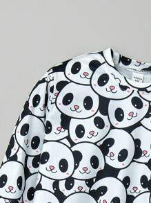 青少年男孩經典格子全印花字母標誌長袖長褲睡衣套裝 - 黑與白 - 查看 5