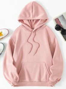 SHEIN EZwear Của phụ nữ Màu hồng Thời gian rảnh rỗi áo có mũ Phù hợp thường Áo nỉ Với Mô hình rồng - Màu Hồng baby - Xem 2