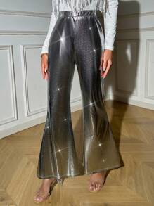 Allurite Pantalones Acampanados Metálicos - Plateado - Ver 1