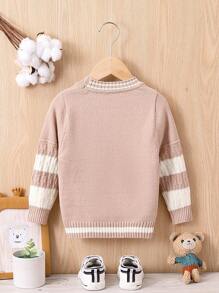 Boys' Striped Color Block Cardigan, Little Boy Size - Khaki - View 2