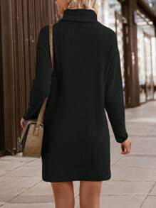 EMERY ROSE 純色高領長袖連衣裙 - 黑色 - 查看 2