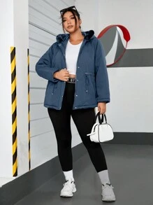 SHEIN EZwear 大码女式夹棉大衣，带毛领和拉链 - 淺藍色 - 查看 6