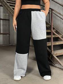 SHEIN EZwear 大尺碼女式拼色運動褲 - 彩色 - 查看 3