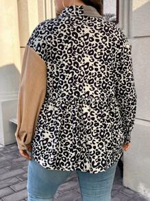 SHEIN LUNE Plus Size Women's Leopard Print Drop Shoulder Shirt - Multicolor - View 2