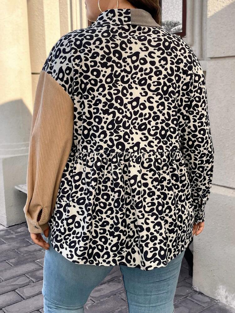 Plus Size Women's Leopard Print Drop Shoulder Shirt