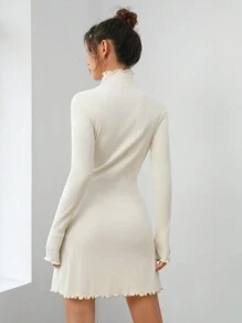 SHEIN EZwear Letter Printed Turtleneck Dress - Apricot - View 2