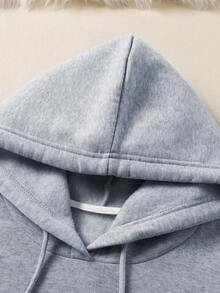 SHEIN EZwear 女式卡通印花连帽运动衫，配有抽绳和保暖内衬 - 淺灰色 - 查看 3