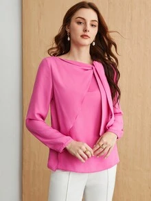 BizChic 女裝扭結打結長袖衫 - 粉色 - 查看 4