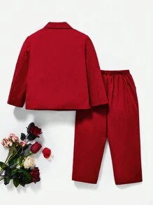 SHEIN Young Boys' Red Elegant Formal Suit Jacket And Pants Set, Gentleman Style - Red - View 2