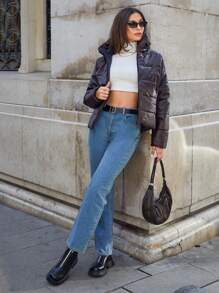 EURMUSE Women'S Zipper Front Hooded Padded Coat - Black - View 4