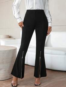 SHEIN Privé 女性帶拉鍊裝飾下擺的喇叭褲