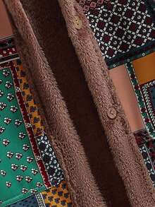 EMERY ROSE 大尺碼復古拼接印花連帽保暖外套，秋冬季節 - 綠色 - 查看 5