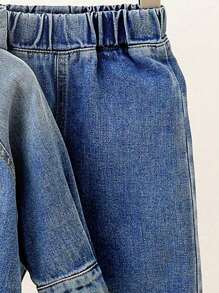Bambino Giacca In Denim Casual Con Spruzzatura Bianca E Set Di Jeans