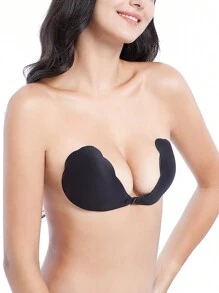 1pc Backless Adhesive Scallop Trim Bra - Black - View 3