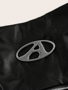 SHEIN ICON 寬百褶半身裙帶金屬質感標識裝飾 - 黑色 - 查看 6