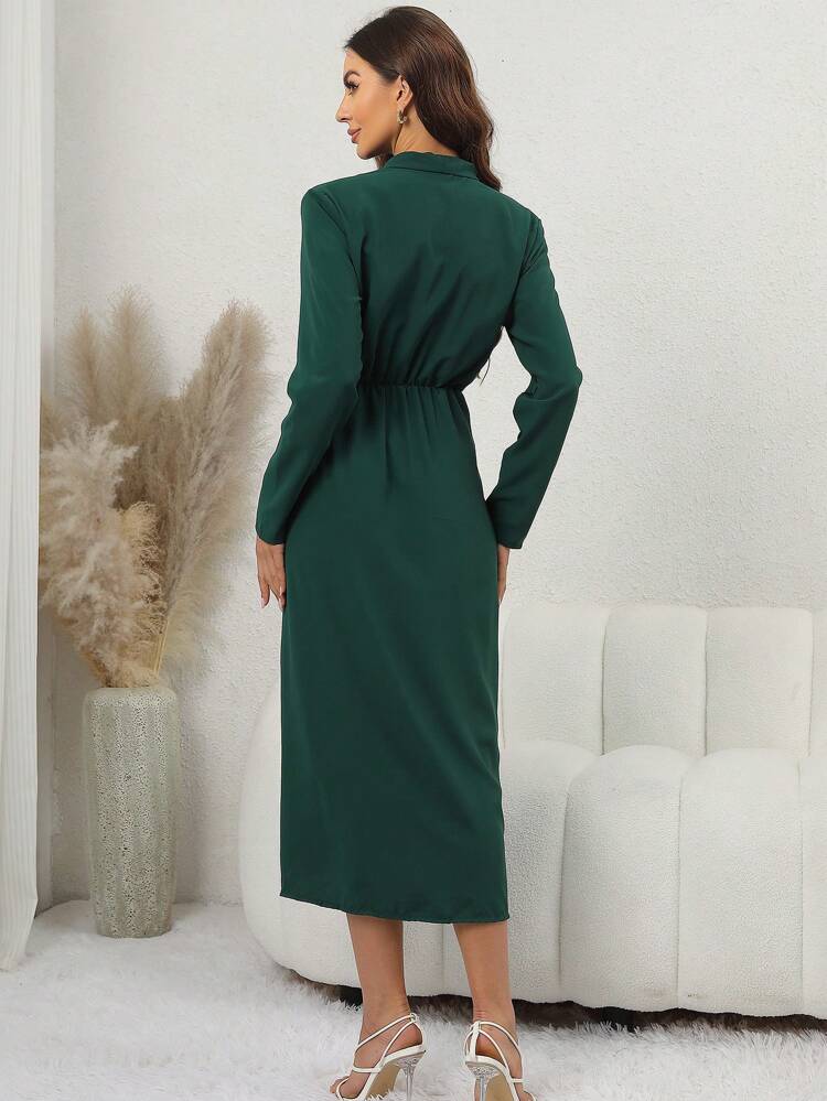 Women's Cape Collar Open Front Split Hem Dress