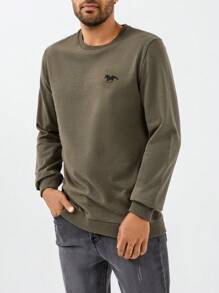 RueChic Men Horse Print Sweatshirt - Army Green - View 1