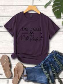 SHEIN LUNE 女士標語印花短袖t恤