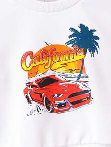 嬰兒男寶貝汽車及字母印花連帽運動衫與長褲套裝 - 白色 - 查看 3