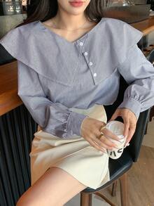 Dazy Star Camisa De Rayas Con Dobladillo Con Volantes - Azul - Ver 3