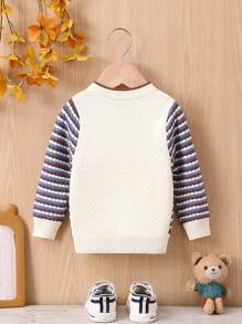 男嬰泰迪熊和條紋圖案開襟衫 - 藍色 - 查看 2