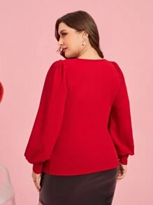 SHEIN Clasi Camiseta roja con cuello redondo y mangas de farol de talla grande, Día de San Valentín
