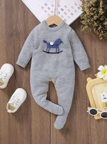 SHEIN Baby With Little Horse Pattern Knitted Sweater - Grey - View 1
