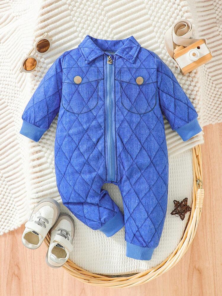 Baby Girls' Winter Blue Denim Effect Plaid Casual Cool Jumpsuit