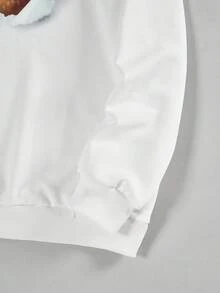 SHEIN EZwear Women's Plus Size Drop Shoulder Hoodie With Bear Print - White - View 4