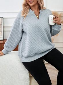 Calvaya 大尺寸灰色休閒插肩袖運動衫,附缺角領口 - 白色 - 查看 7