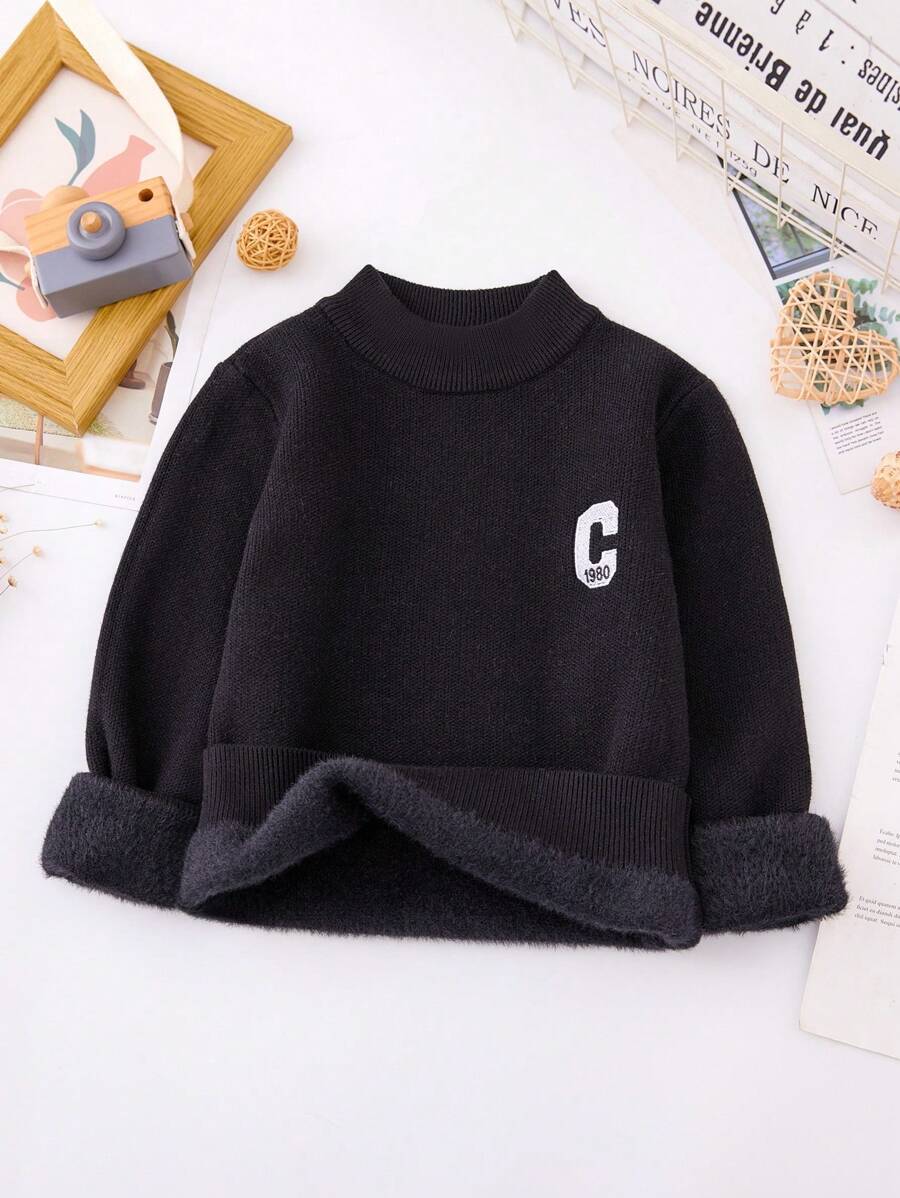 Áo len chui đầu in chữ cho bé trai - màu đen - Xem 1