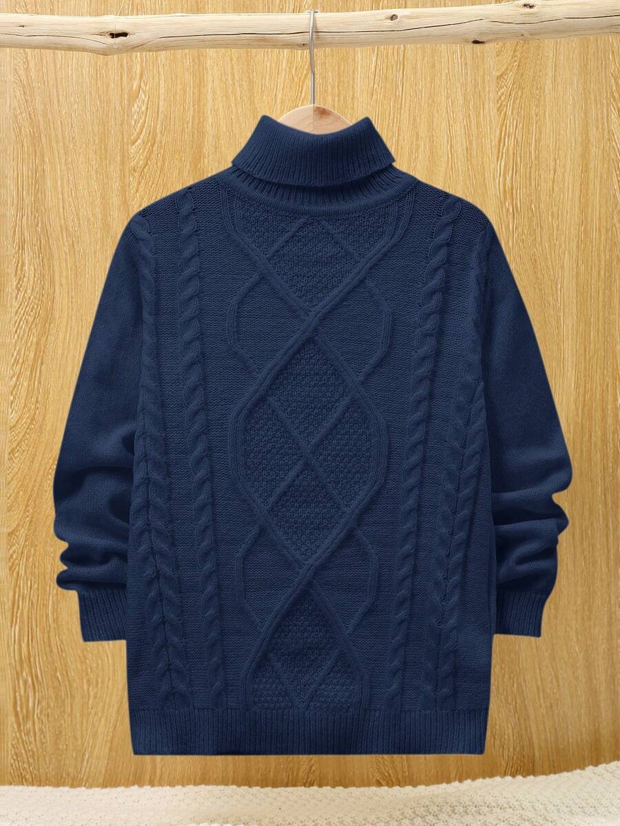 SHEIN 男孩休閒寬鬆高領長袖毛衣 - 寶藍色 - 查看 1