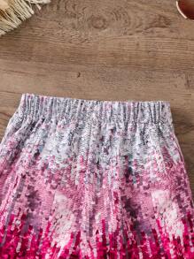 SHEIN 年輕女孩漸層閃片印花短褲，適合派對穿著 - 彩色 - 查看 5